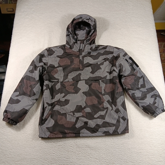 Mil-Tec Jacket Mens Large GrayCombat Winter Anorak Hood Fleece Splinter Camo - Picture 1 of 12